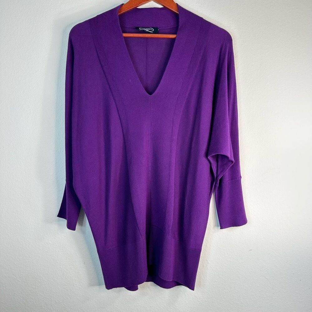 Magaschoni Womens Silk Cashmere Purple‎ Vneck Sweater Dolman Sleeve Modern Prep
